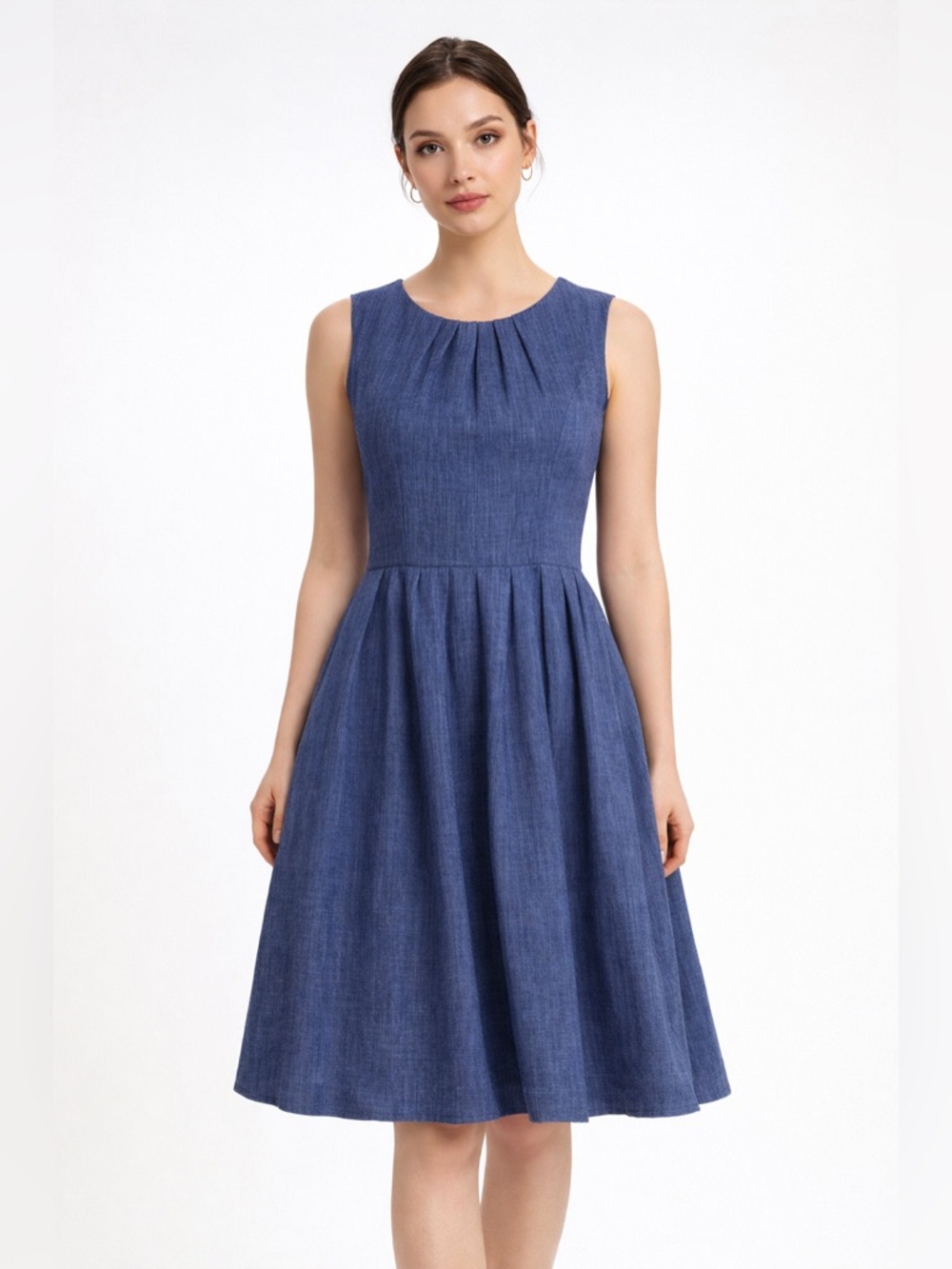 Ellen Tracy Blue Chambray Fit & Flare Dress Sleeveless A-Line Size 16 Career